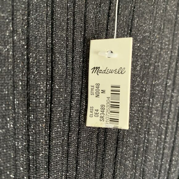 NWT Madewell Crop Tank Top Medium Black Shimmer Cross straps Stretch Sleeveless - Picture 4 of 8